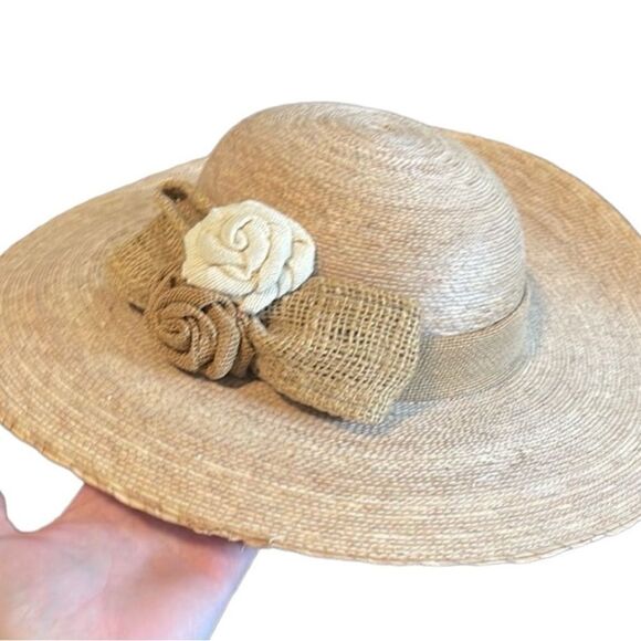 No Brand- Jute Summer Floppy Beach Hat with Flowers - Picture 2 of 7